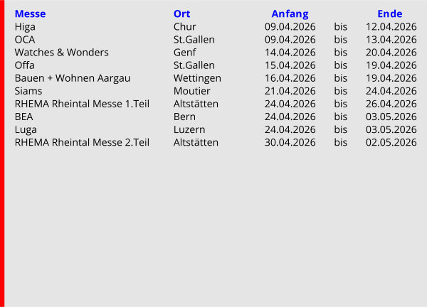 April 2026 Der Messekalender der Schweiz