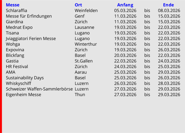März 2026 Der Messekalender der Schweiz