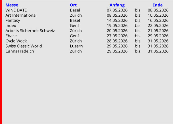 Mai 2026 Der Messekalender der Schweiz