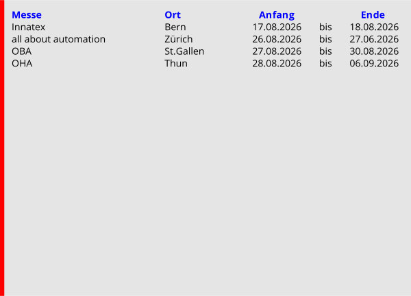 August 2026 Messekalender Schweiz