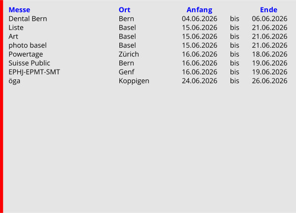 Juni 2026 Der Messekalender der Schweiz