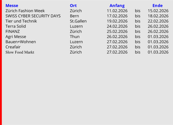 Februar Messekalender Schweiz