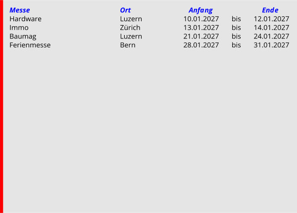 Januar Messedaten Schweizer Messekalender