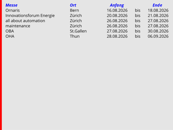 Der Messekalender der Schweiz
