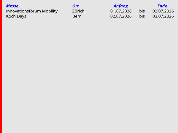 Der Messekalnder mit Schweizer Messen