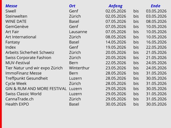 Messekalender Schweiz
