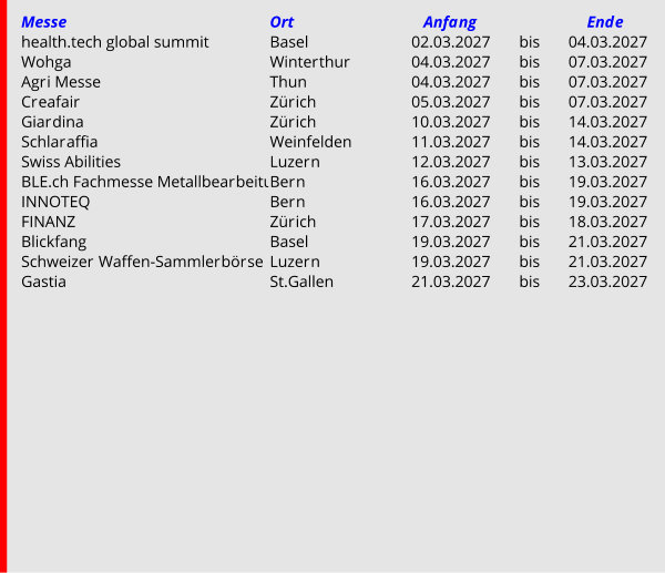 Der Schweizer Messekalender